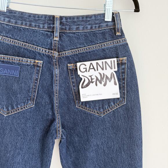 GANNI Jeans Womens 26 Betzy Slim Flare Dark Wash Blue Stone Minimalist Staple - Picture 7 of 16